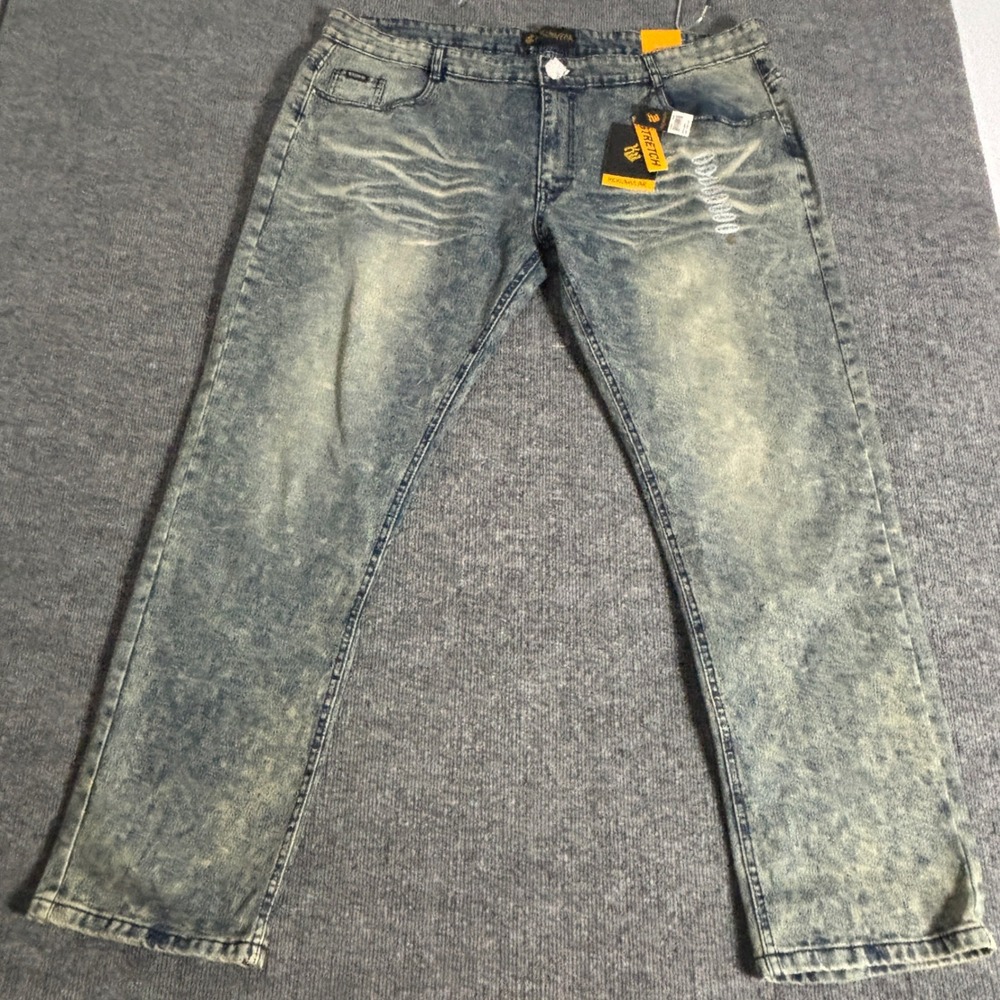 Rocawear Jeans‎ Mens 44x32 Blue Acid Wash Skinny Fit Stretch Denim Pants Urban